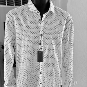 NWT John Varvatos U.S.A. Casual Dress Shirt L/S White with Black "Hashtags" M